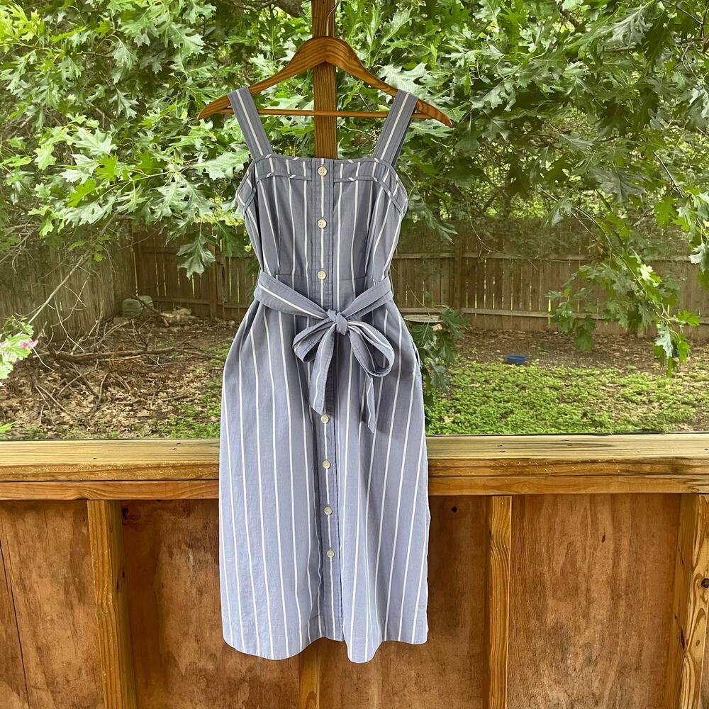Everlane Women's Cotton Weave Picnic Dress Blue Pinstripe Size 00 - Picture 3 of 10